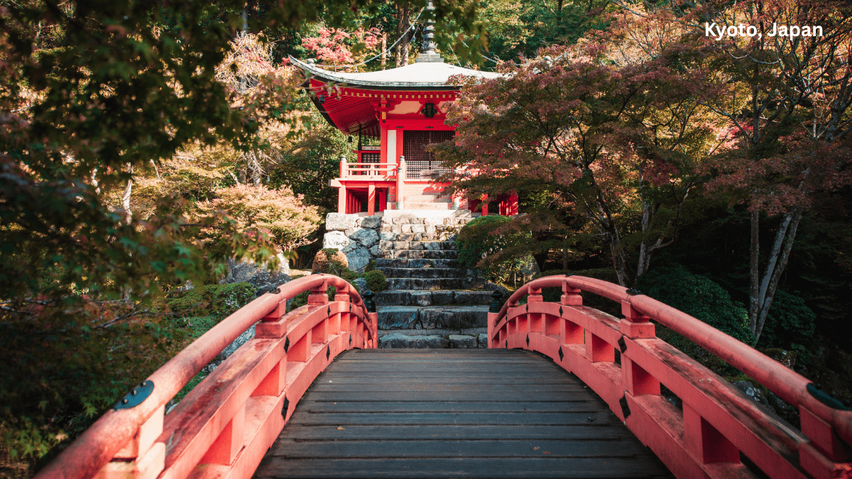 Kyoto Japan bamboo grove and traditional temples in spring
