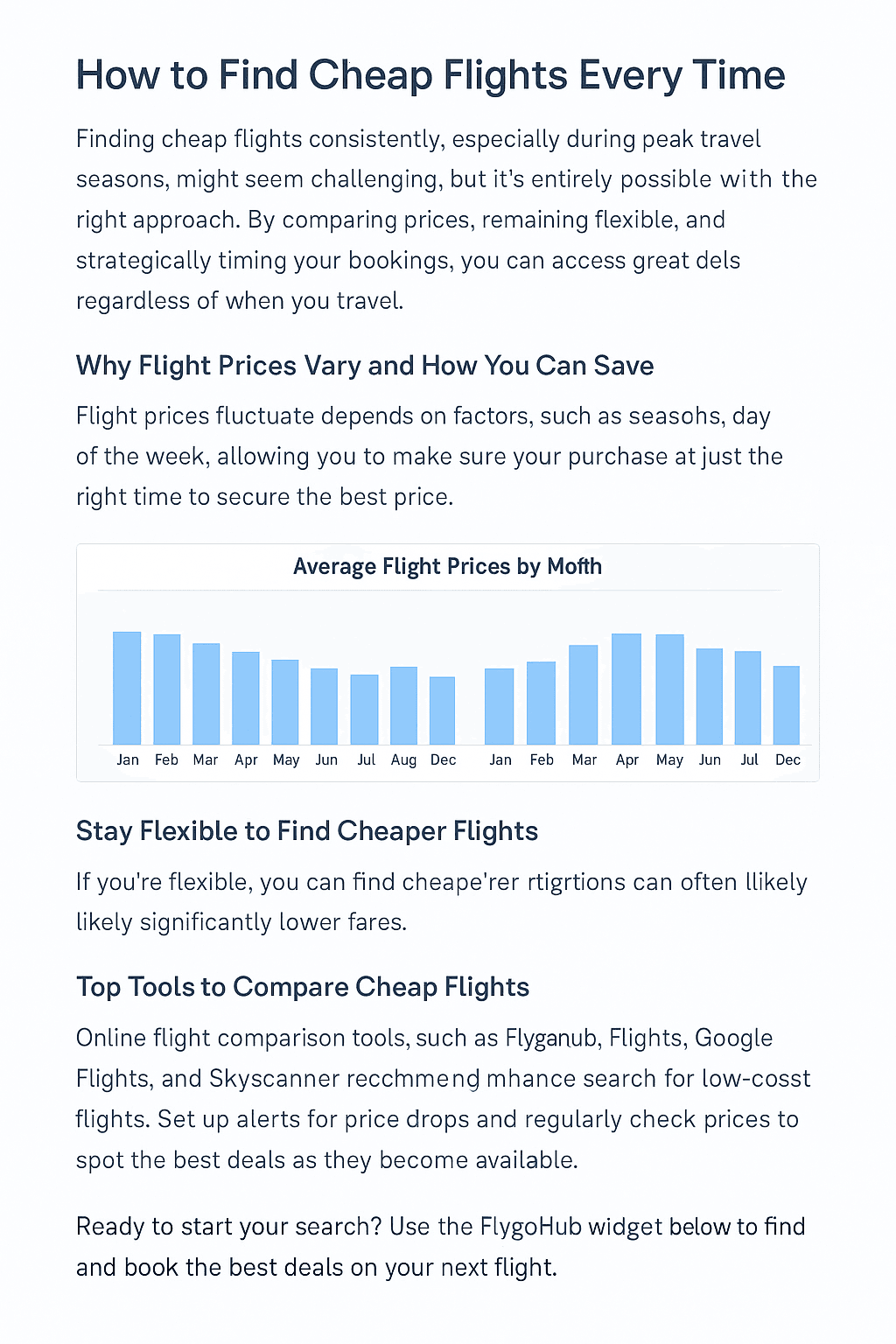 Chart of average flight prices and search tips on FlygoHub